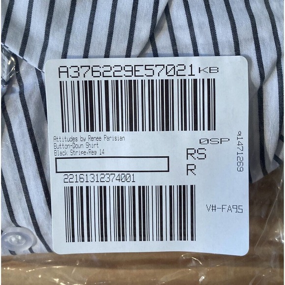 NWT Attitudes by Renee Parisian Striped Button Down Shirt Size 14 Black White - Picture 8 of 8